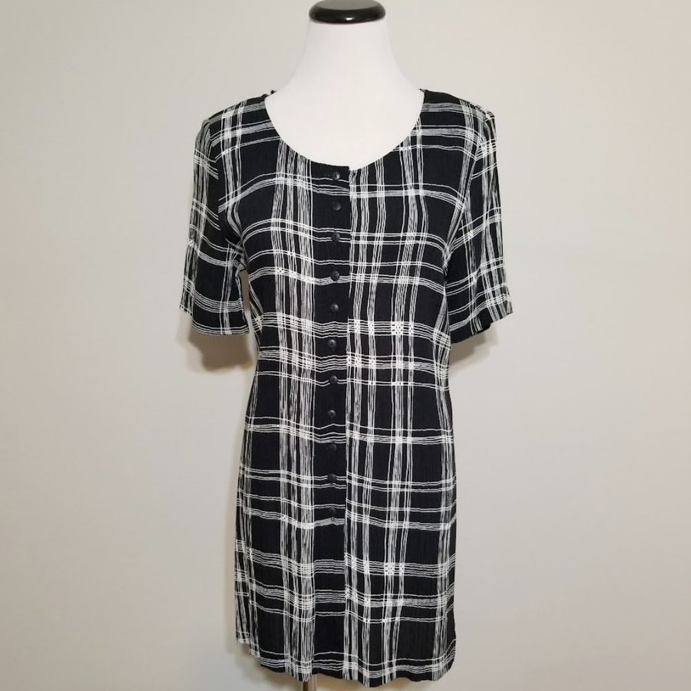 NOS VTG 80s S Blouse Metropolitan Ny 10001 Black Biege Tunic Top Career Shirt